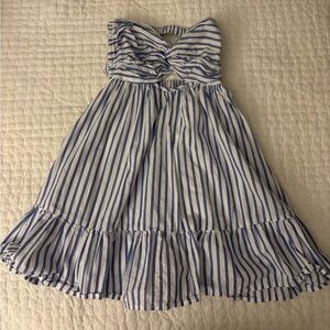 Striped Blue and White Strapless Dress